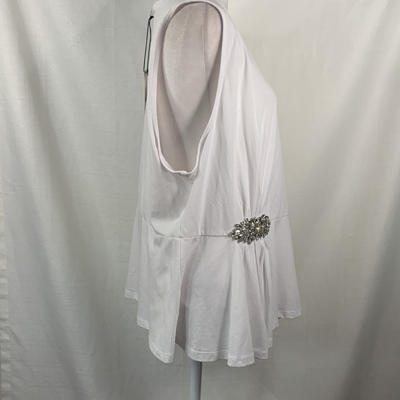 Express Sleeveless White Peplum Top with Rhinestone Waist Embellishment- NWT - Picture 7 of 12